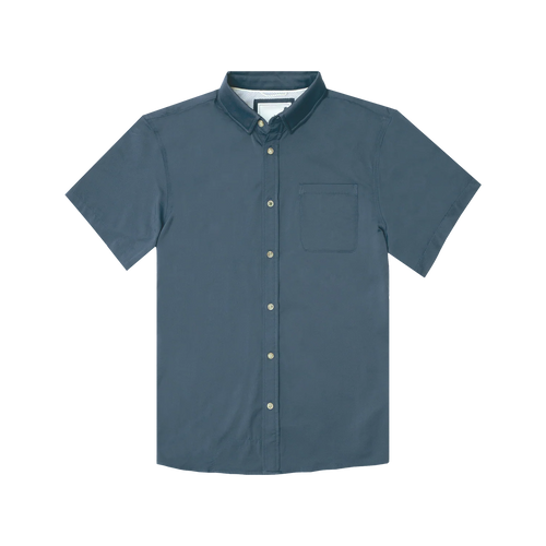 Men’s Solid Navy UPF50+ Stretch Quick Dry Short Sleeve Button Up Shirt