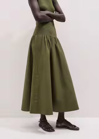 High Wide Waistband A-Line Flared Maxi Skirt