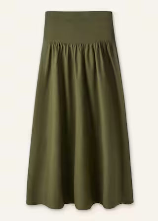 High Wide Waistband A-Line Flared Maxi Skirt