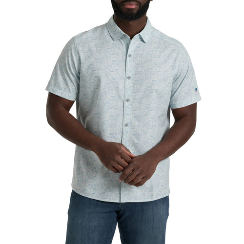 Men’s Subtle Printed Packable Short Sleeve Button Down Shirt