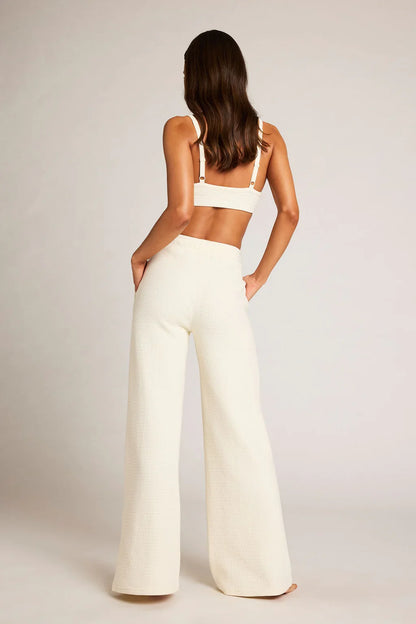 Drawstring Waffle Knit Straight Leg Cotton Lounge Pants