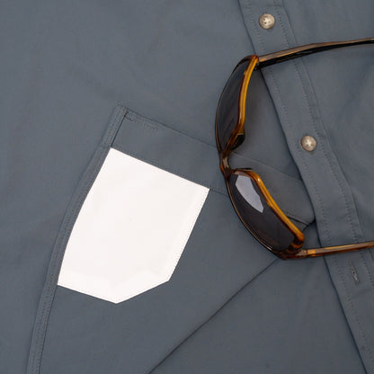 Men’s Solid Navy UPF50+ Stretch Quick Dry Short Sleeve Button Up Shirt