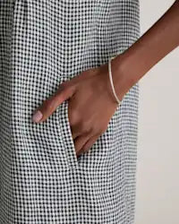 Sleeveless Mini Gingham Pin Tuck Button Front Linen Shift Dress
